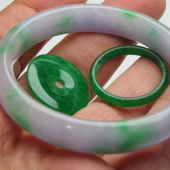 "Natural Jade bangle + REE Jade Ring Jade Donut 53mm" - Picture 2 of 3
